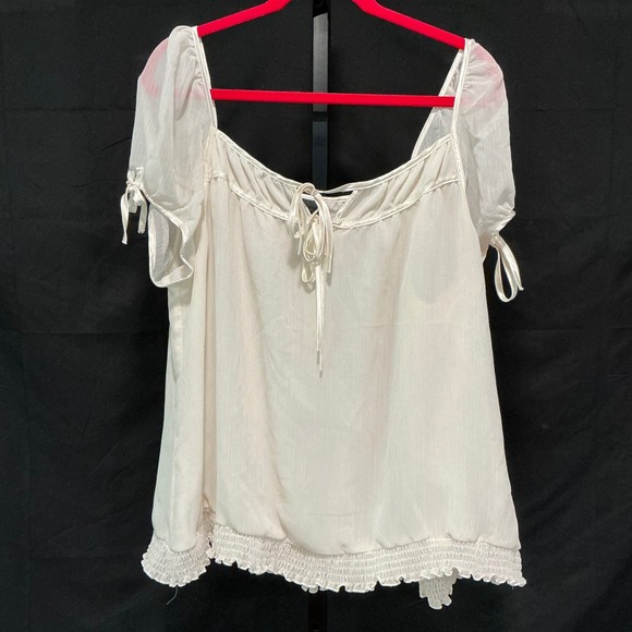 Lane Bryant Tops - Lane Bryant Peasant Blouse 22/24 Ivory Sheer Sleeve Smocked Hem Square Neck Top